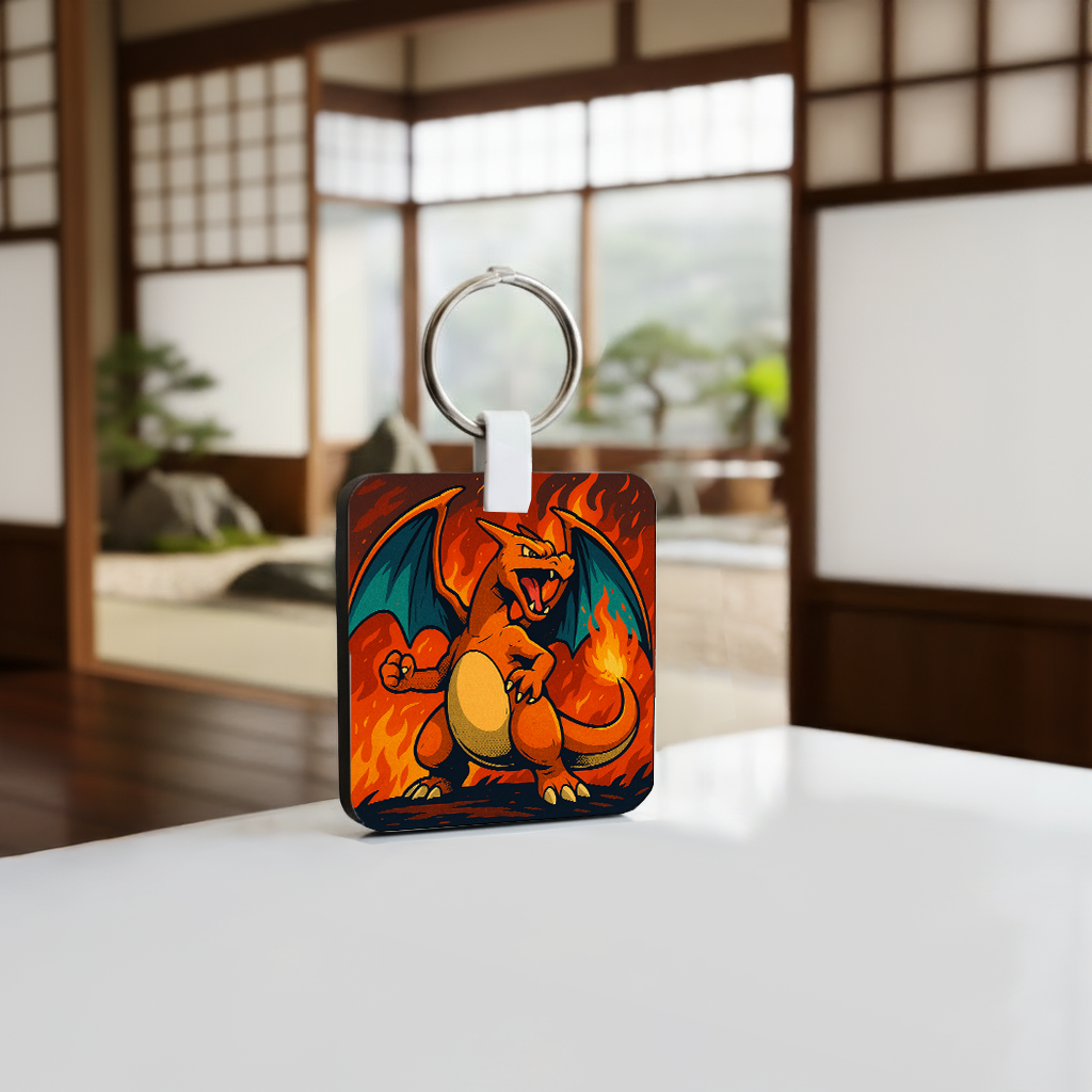 Porte-clé Dracaufeu Carré 1 Porte-clé Dracaufeu Carré