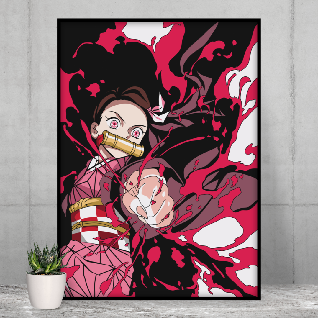 Tableau métal Nezuko Flammes Roses 1 Tableau métal Nezuko Flammes Roses